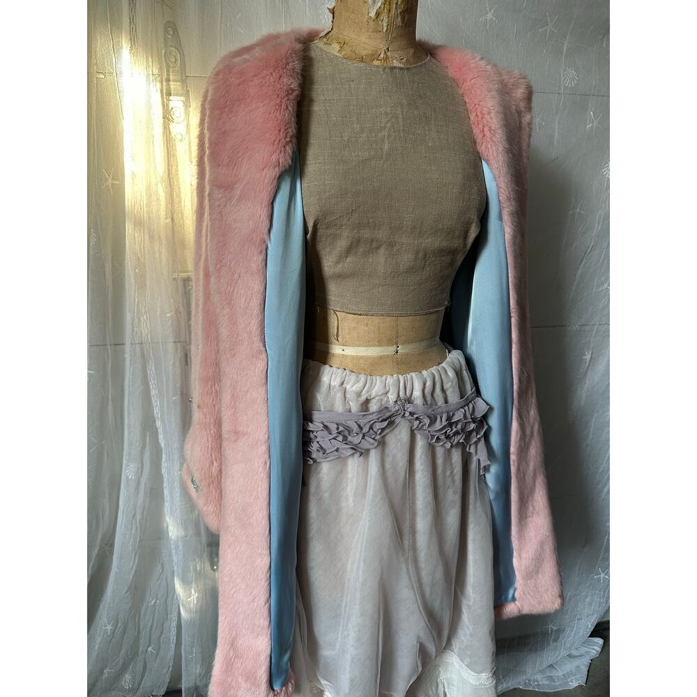 ZARA COLLECTION - Pink Bejeweled Faux Fur Coat blue beads party - Picture 5 of 16